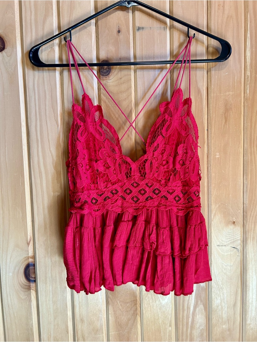 Free People Adella Lace Top Red